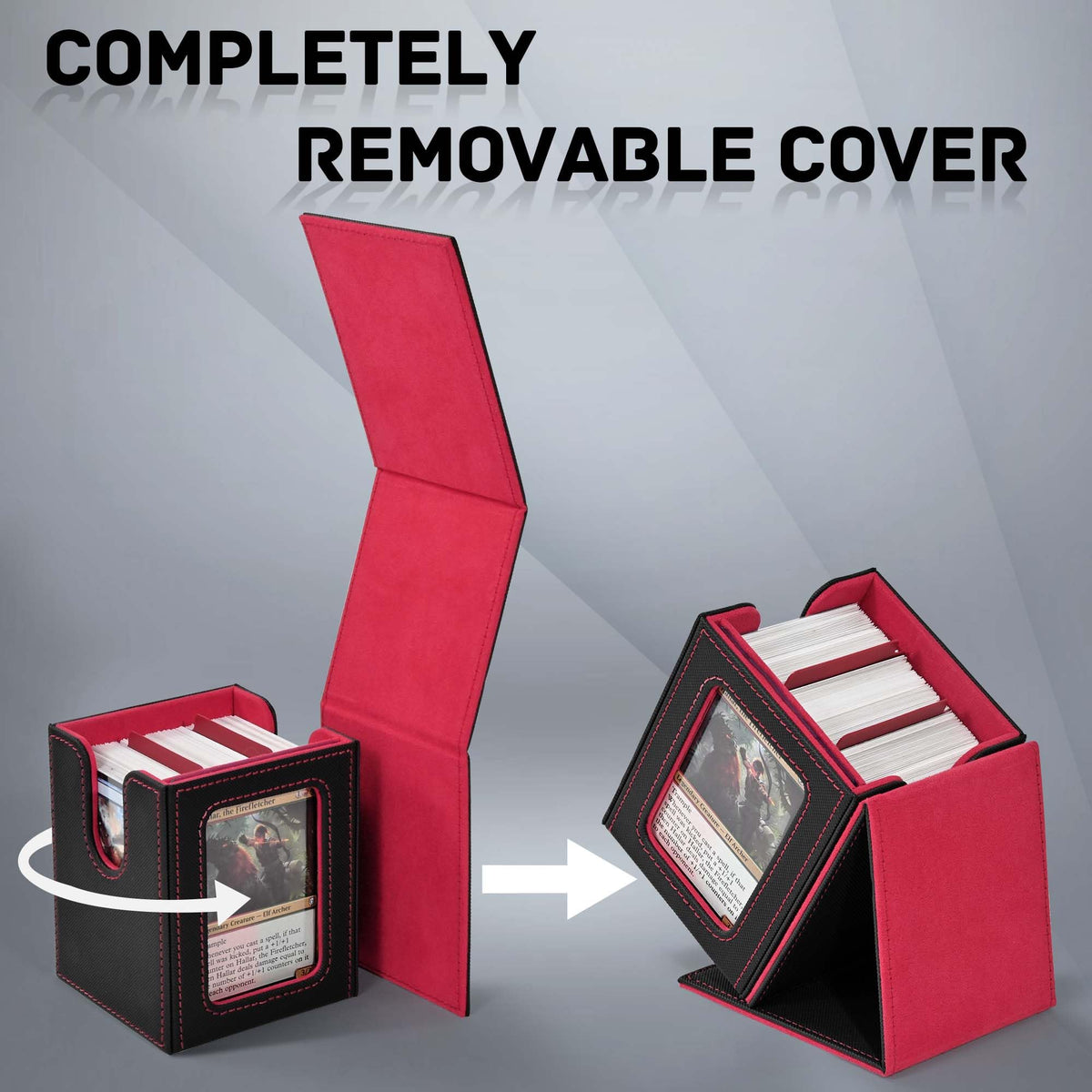 ZLCA MTG Deck Box with Commander Window Display – Holds 100+ Double-Sleeved Cards (Black & Red)