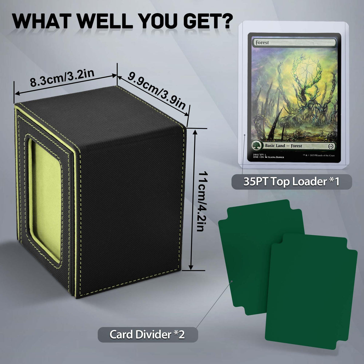 ZLCA MTG Deck Box with Commander Window Display – Holds 100+ Double-Sleeved Cards (Black & Green)