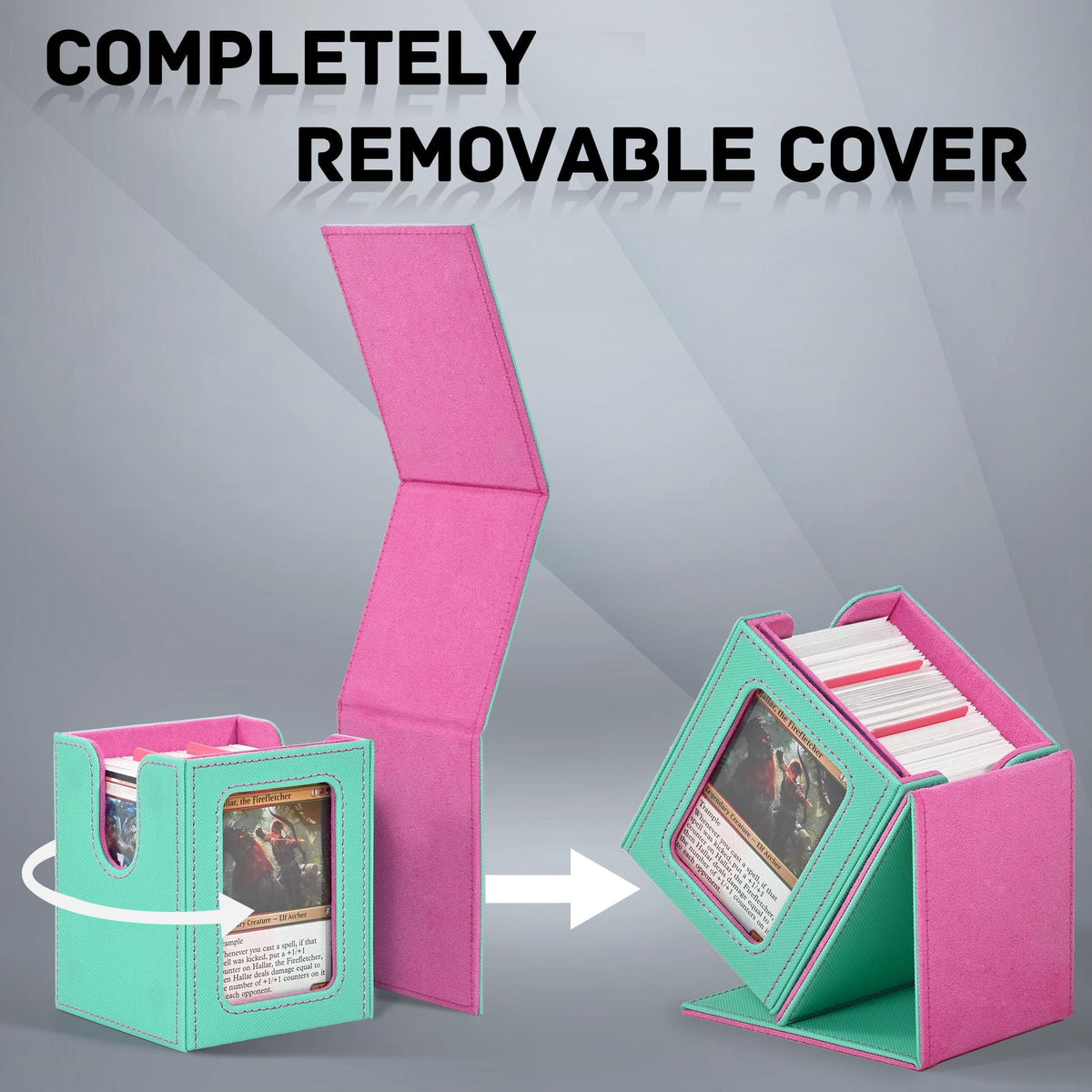 ZLCA MTG Deck Box with Commander Window Display – Holds 100+ Double-Sleeved Cards (Aqua & Pink)