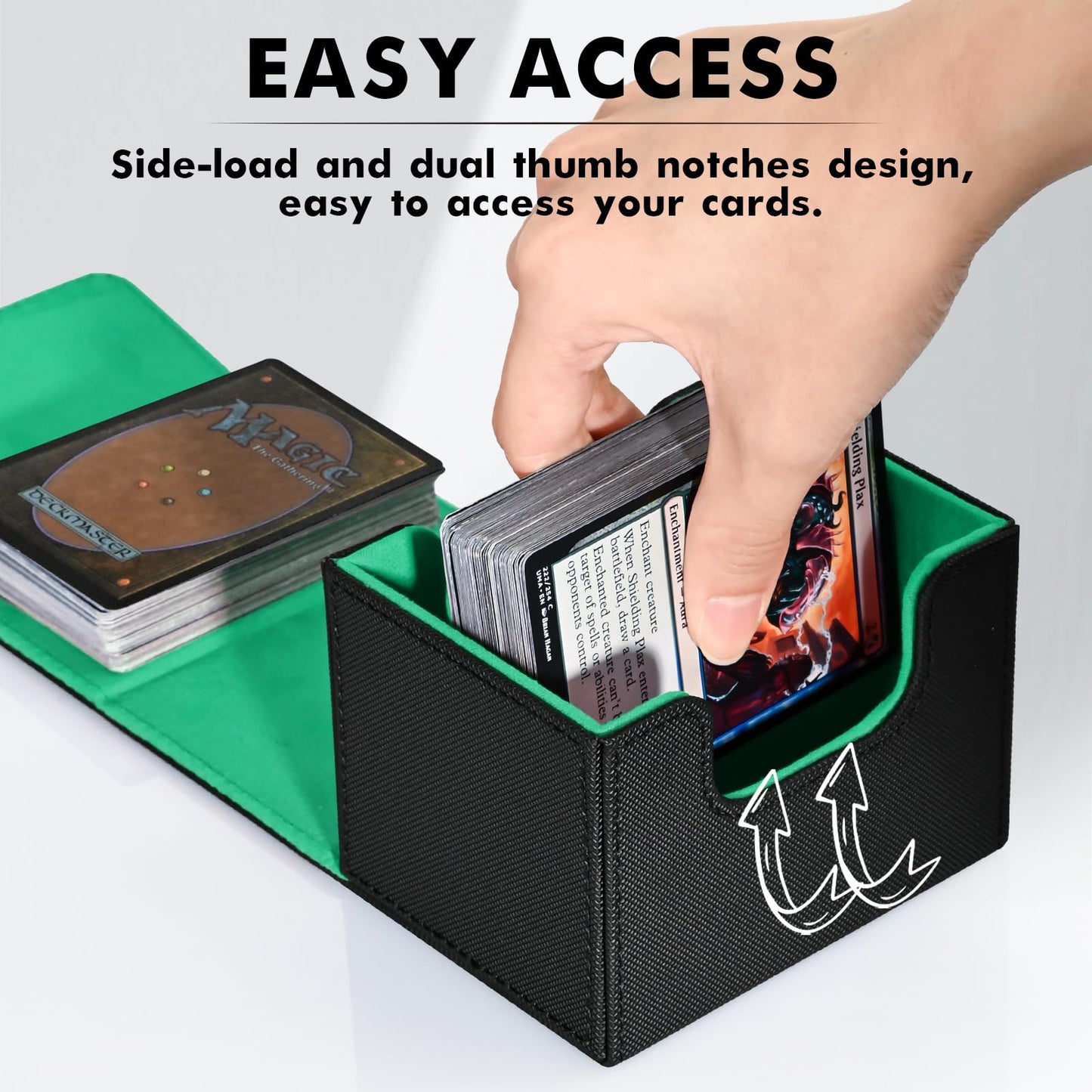 ZLCA Card Deck Box for Trading Cards – Leather Magnetic Case Holds 120+ Single-Sleeved MTG Commander Decks (Black & Dark Green)