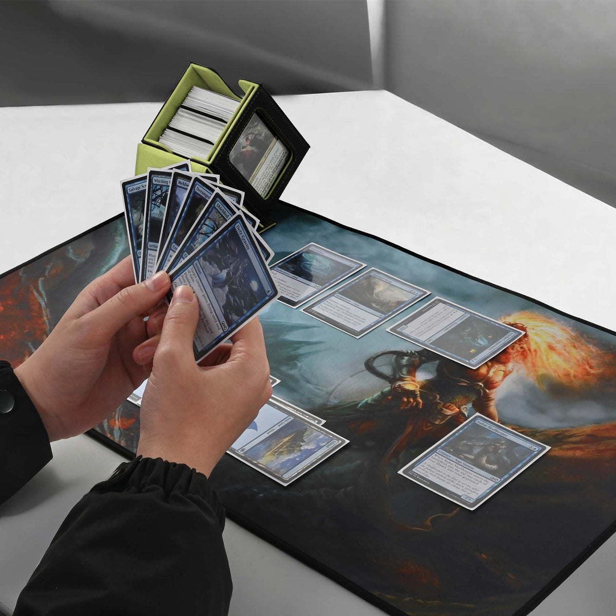 ZLCA MTG Deck Box with Commander Window Display – Holds 100+ Double-Sleeved Cards (Black & Green)