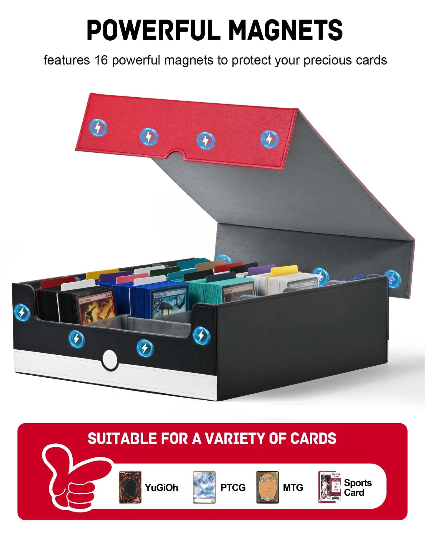 ZLCA Card Storage Box – 3200+ Capacity MTG Deck Case with 4 Stoppers