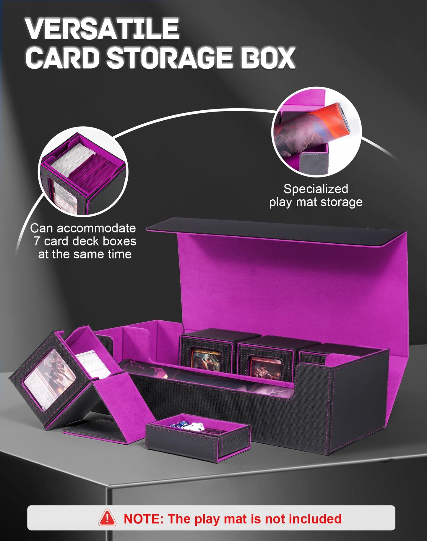 ZLCA MTG Card Storage Box 5-in-1 with 4 Small Commander Deck Boxes (Black & Violet)