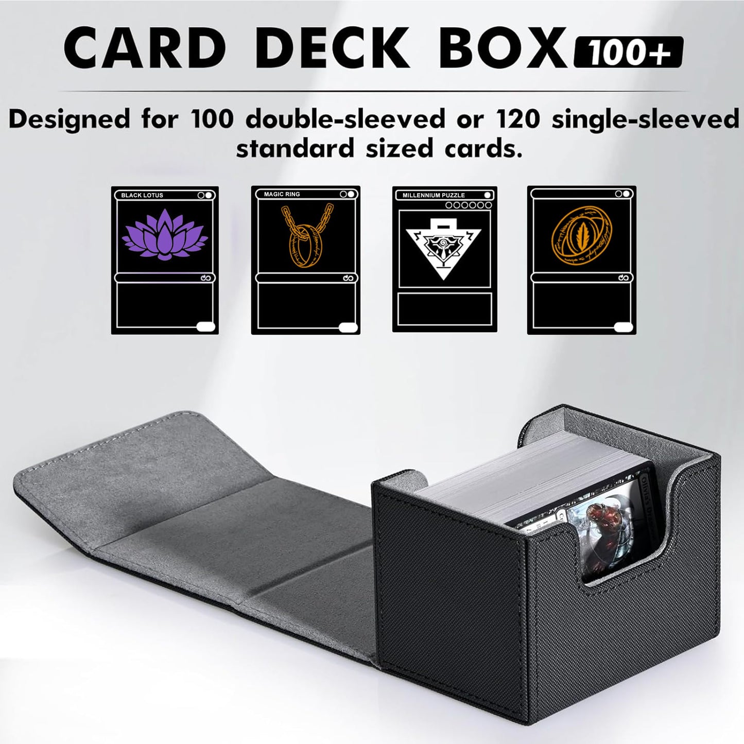 ZLCA Card Deck Box for Trading Cards – Leather Magnetic Case Holds 120+ Single-Sleeved MTG Commander Decks (Black & Dark Green)