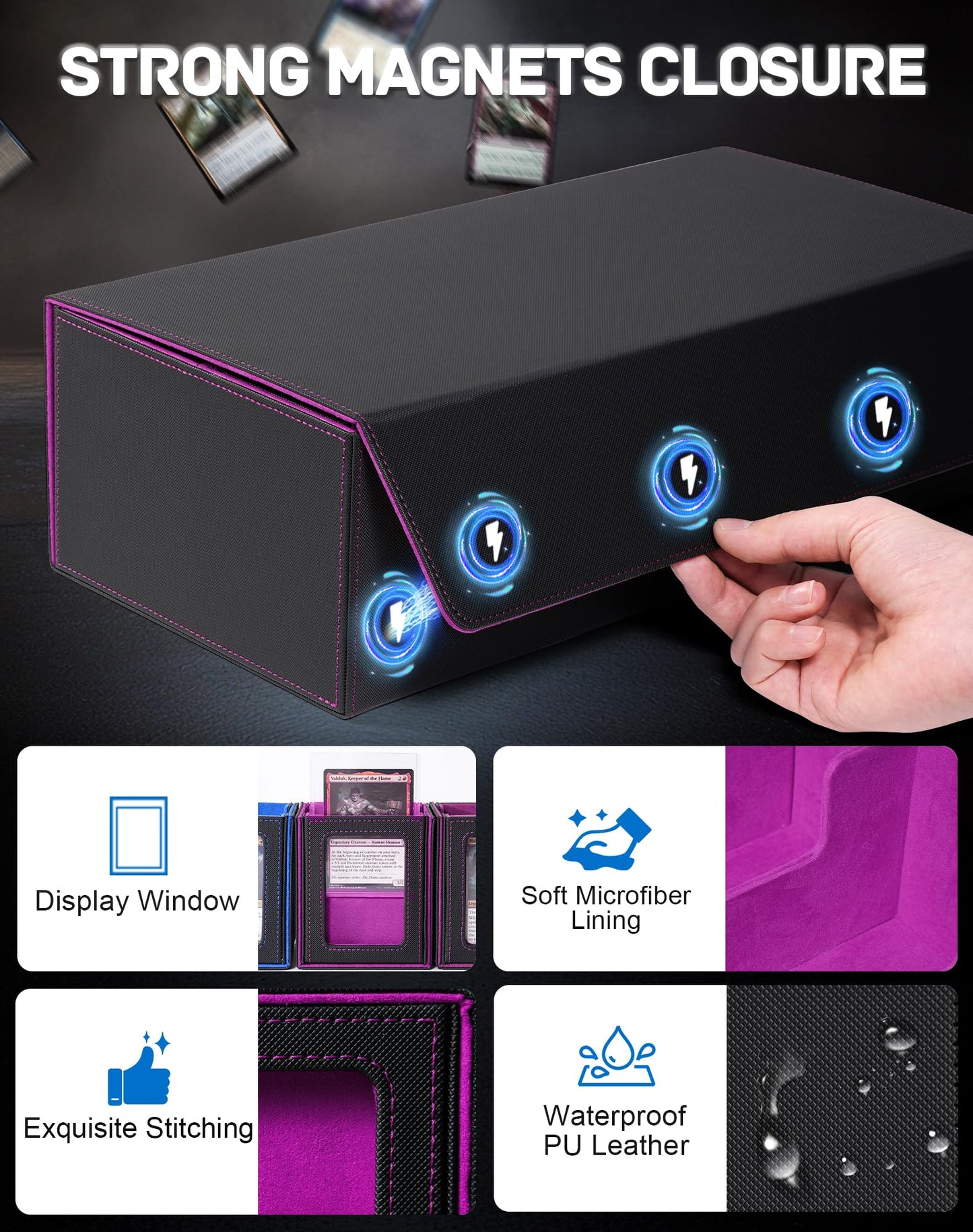 ZLCA MTG Card Storage Box 5-in-1 with 4 Small Commander Deck Boxes (Black & Violet)