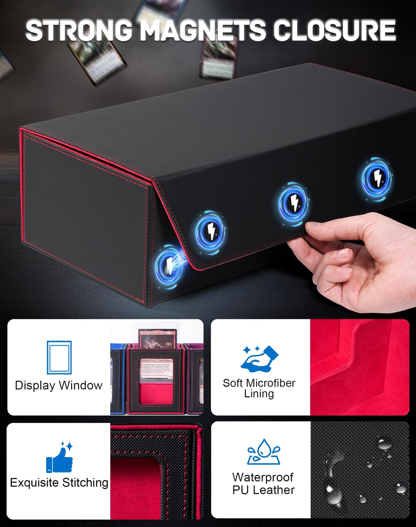 ZLCA MTG Card Storage Box 5 in 1 – Large Deck Case (Black/Red)