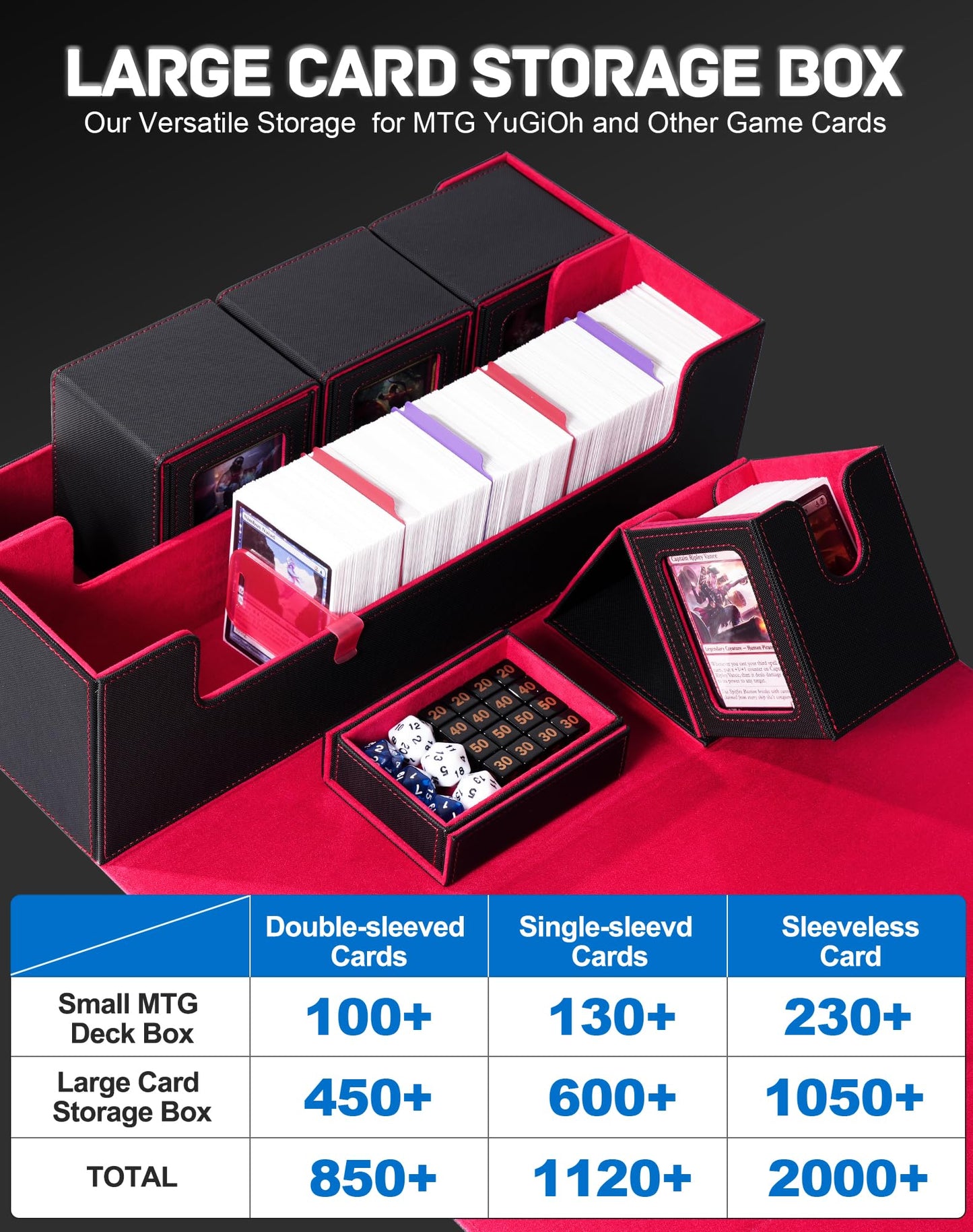 ZLCA MTG Card Storage Box 5 in 1 – Large Deck Case (Black/Red)