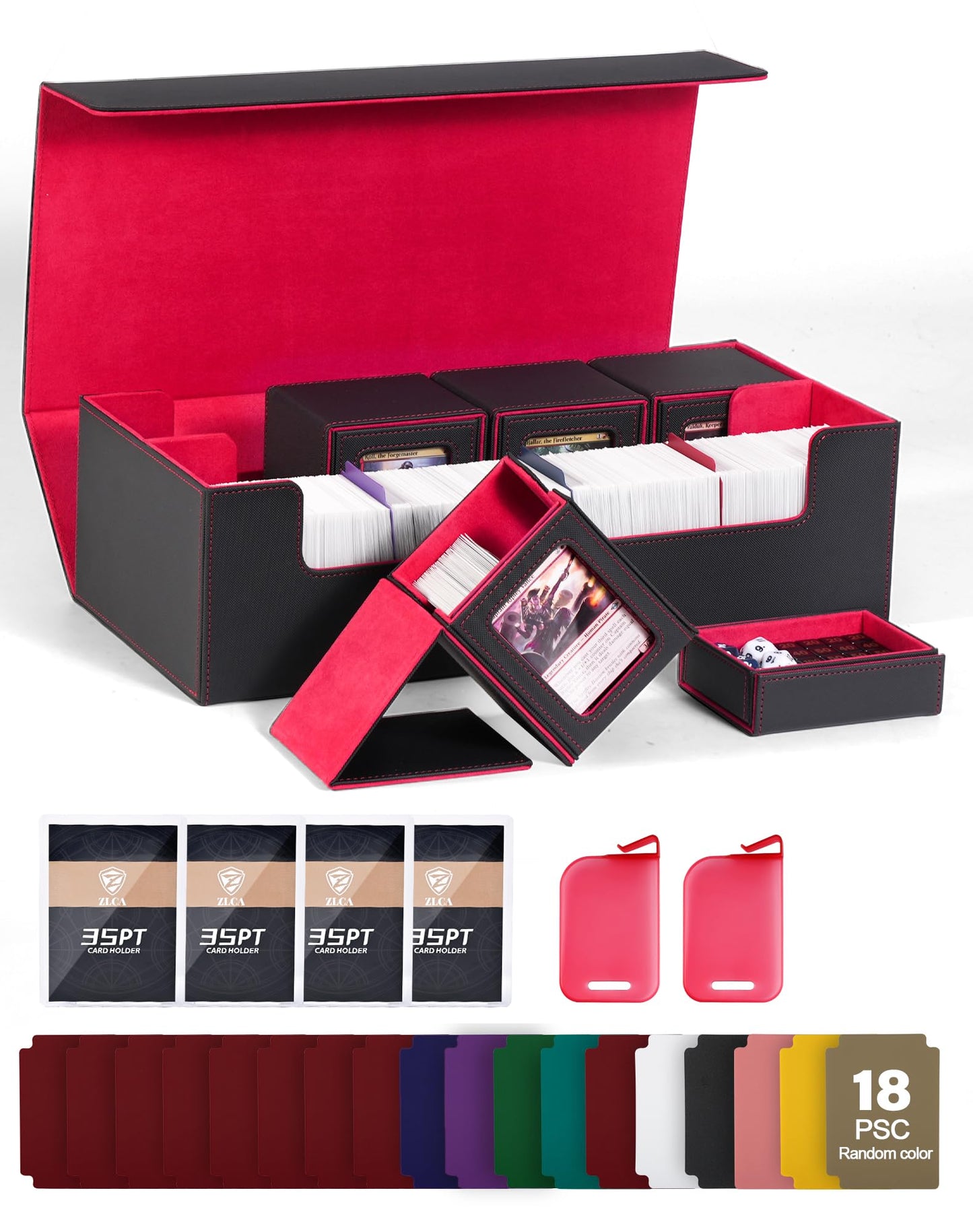 ZLCA MTG Card Storage Box 5 in 1 – Large Deck Case (Black/Red)