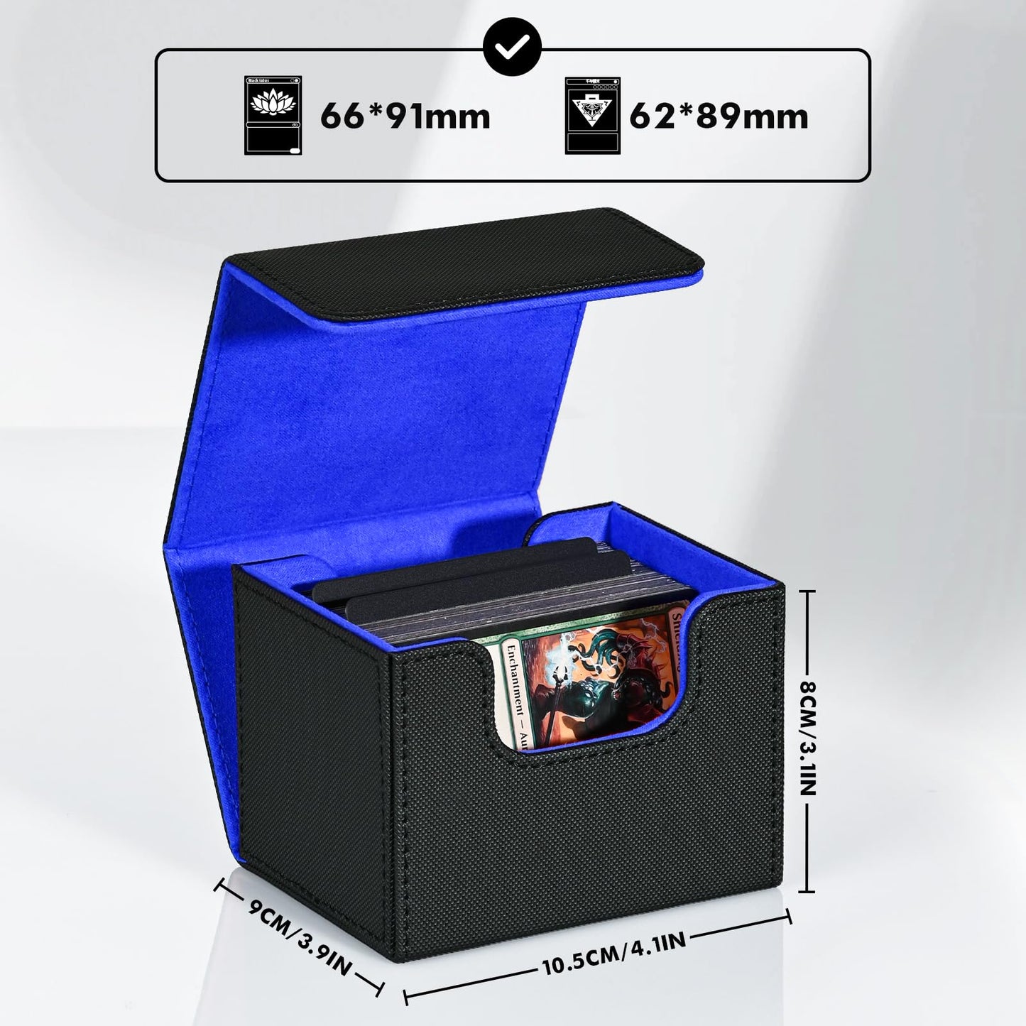 ZLCA Leather Magnetic MTG Deck Box – Holds 120+ Cards (Black & Blue)