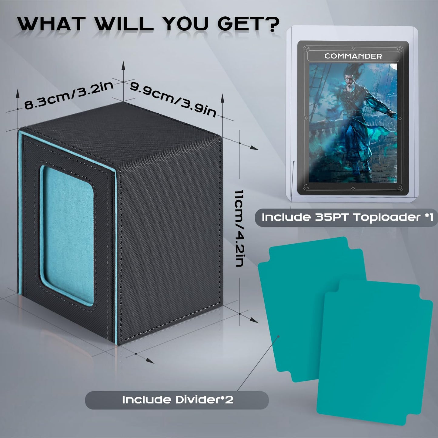ZLCA MTG Deck Box with Commander Window Display – Holds 100+ Double-Sleeved Cards (Grey&Blue)