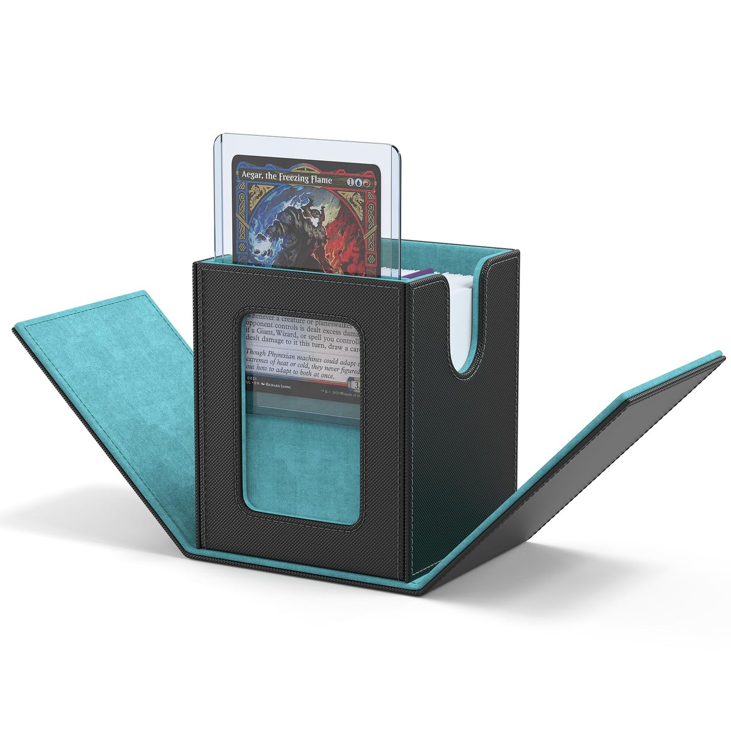 ZLCA MTG Deck Box with Commander Window Display – Holds 100+ Double-Sleeved Cards (Grey&Blue)