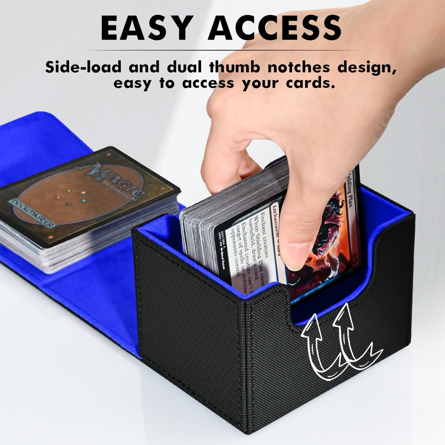 ZLCA Leather Magnetic MTG Deck Box – Holds 120+ Cards (Black & Blue)