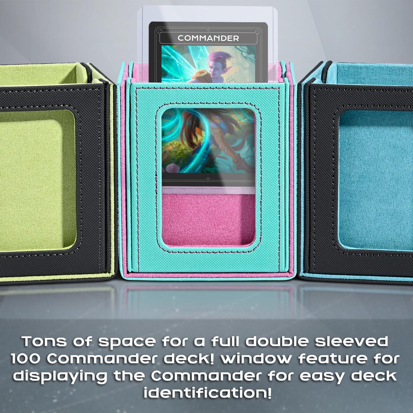 ZLCA MTG Deck Box with Commander Window Display – Holds 100+ Double-Sleeved Cards (Grey&Blue)