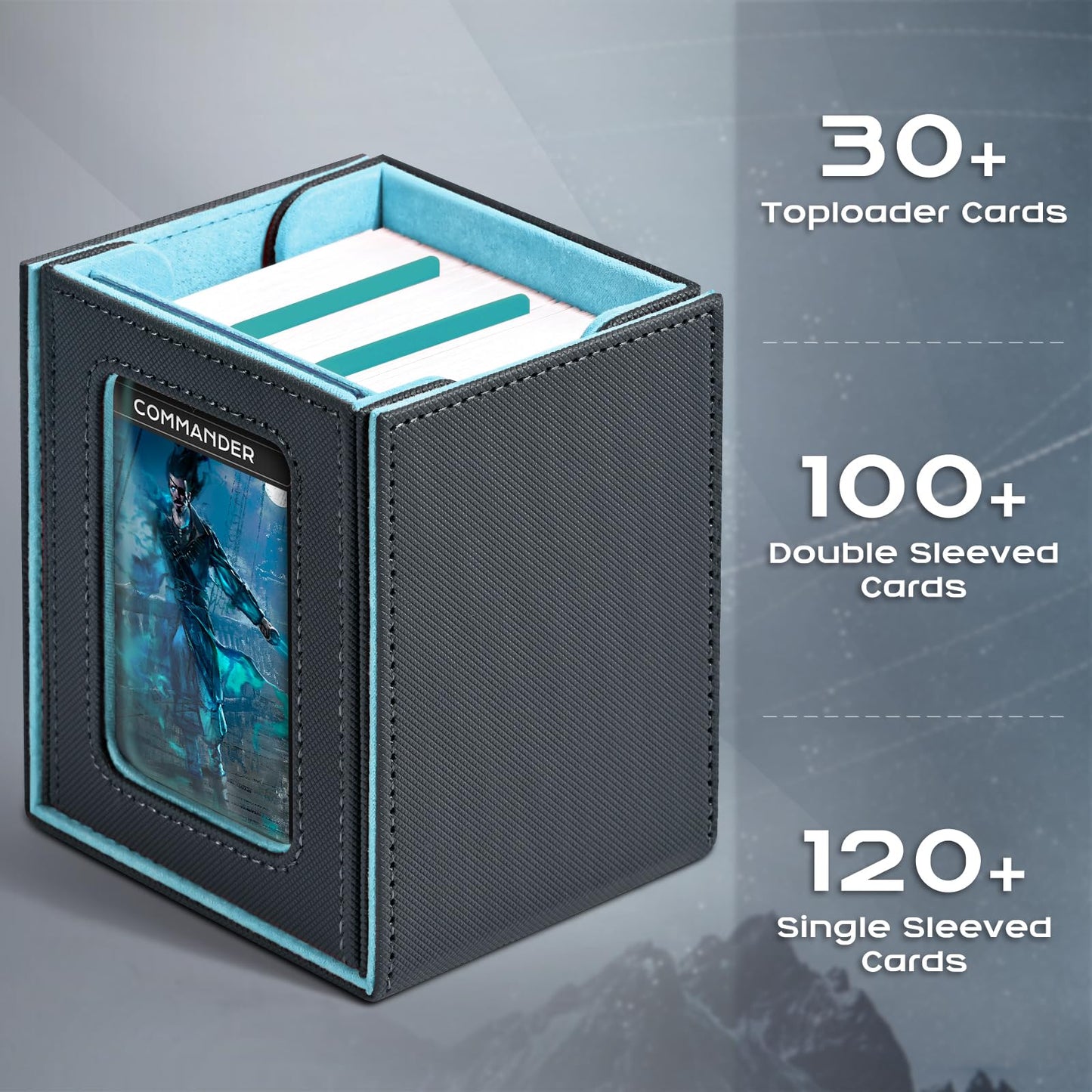ZLCA MTG Deck Box with Commander Window Display – Holds 100+ Double-Sleeved Cards (Grey&Blue)