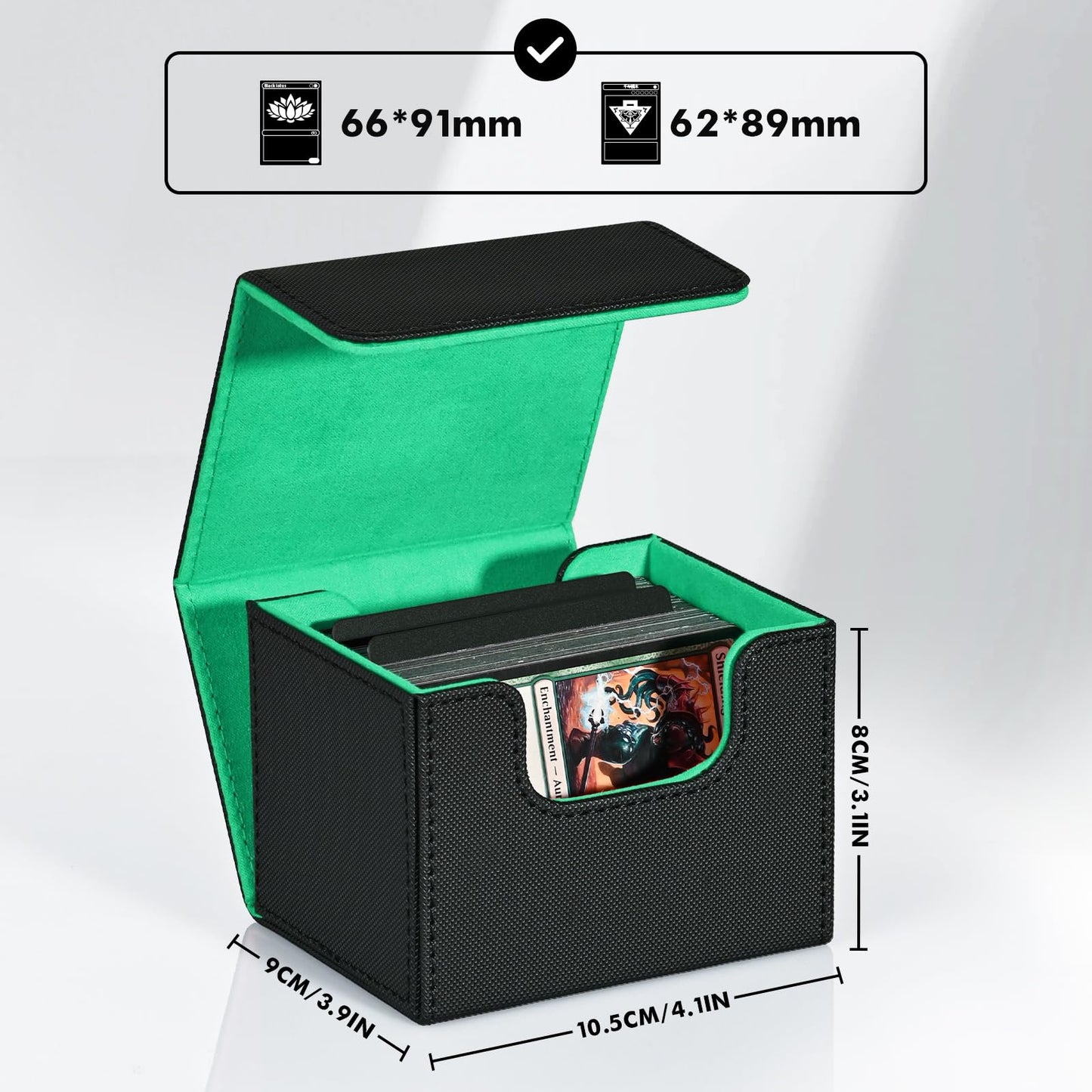 ZLCA Card Deck Box for Trading Cards – Leather Magnetic Case Holds 120+ Single-Sleeved MTG Commander Decks (Black & Dark Green)