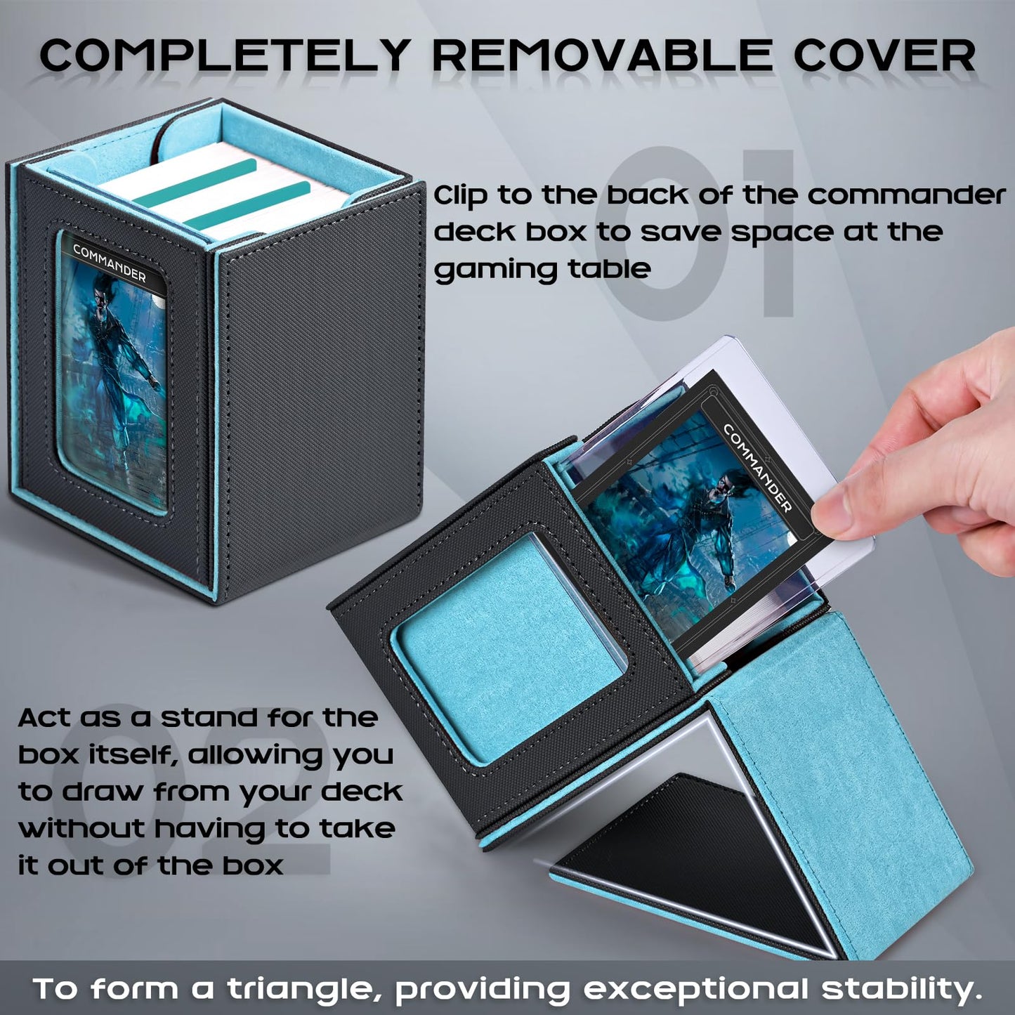 ZLCA MTG Deck Box with Commander Window Display – Holds 100+ Double-Sleeved Cards (Grey&Blue)