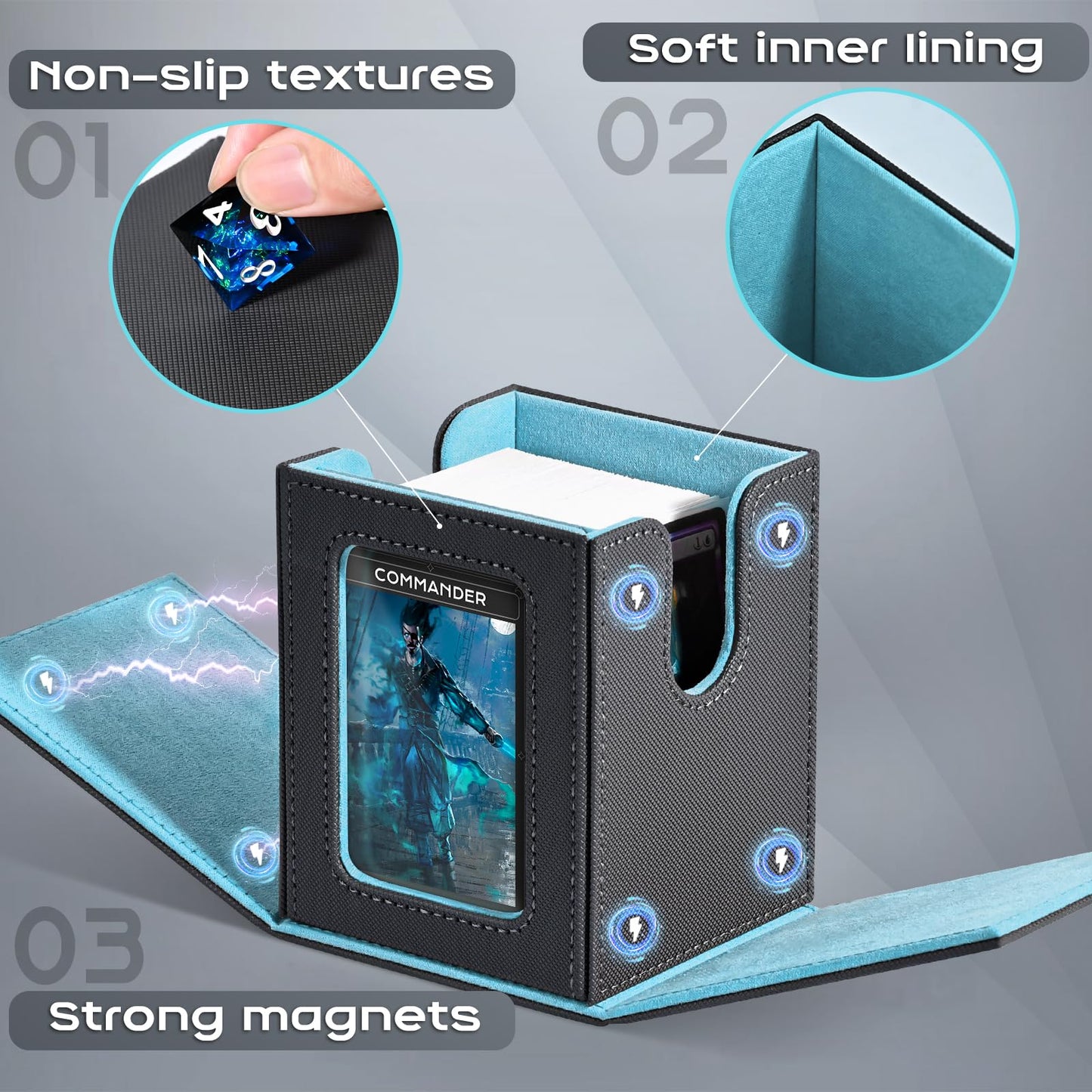 ZLCA MTG Deck Box with Commander Window Display – Holds 100+ Double-Sleeved Cards (Grey&Blue)