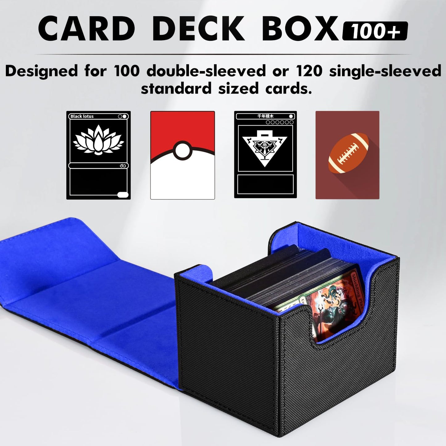 ZLCA Leather Magnetic MTG Deck Box – Holds 120+ Cards (Black & Blue)