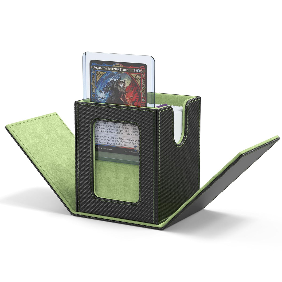 ZLCA MTG Deck Box with Commander Window Display – Holds 100+ Double-Sleeved Cards (Black & Green)