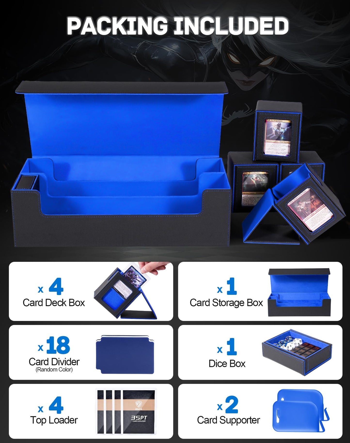 ZLCA MTG Deck Storage Box 5-in-1 | Large Case + 4 Commander Boxes, Magnetic Closure