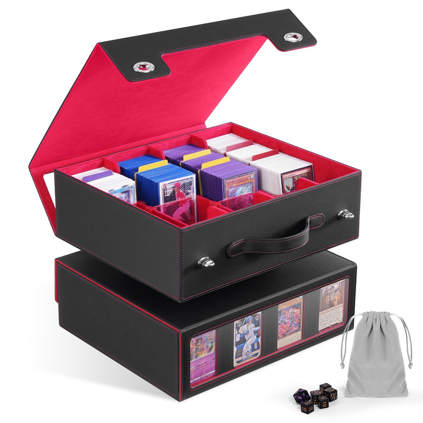 ZLCA MTG Storage Box 4-Row with Handle — 3000+ Cards, Top Loaders, and Dice Bag