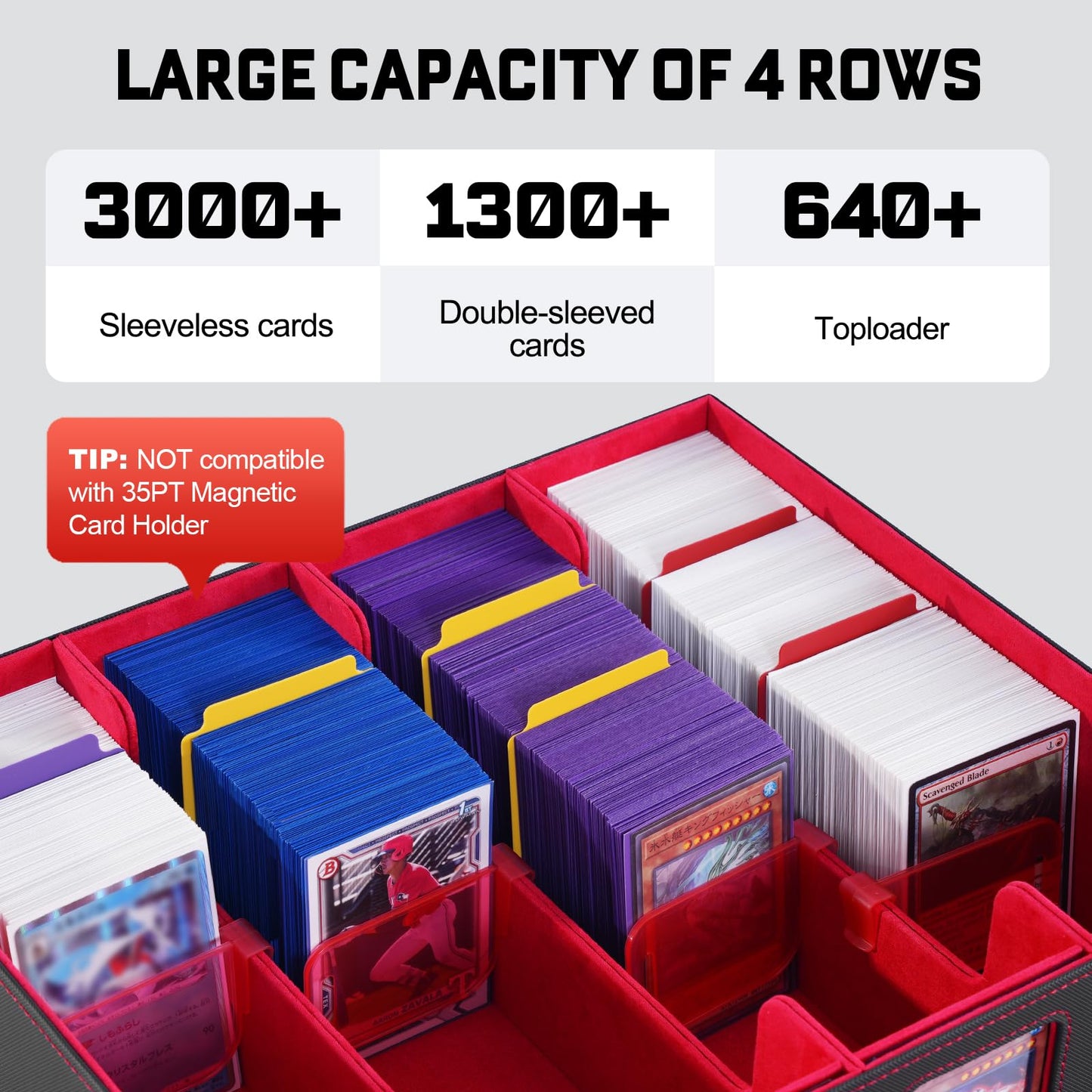 ZLCA MTG Storage Box 4-Row with Handle — 3000+ Cards, Top Loaders, and Dice Bag