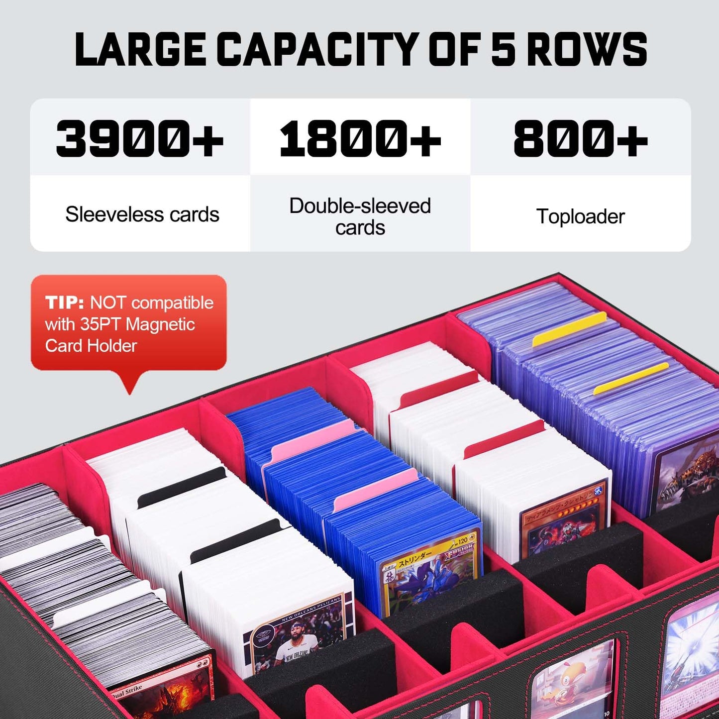 ZLCA 5-Row Trading Card Storage Box with Handle – 3900+ Card Capacity | MTG/TCG Organizer