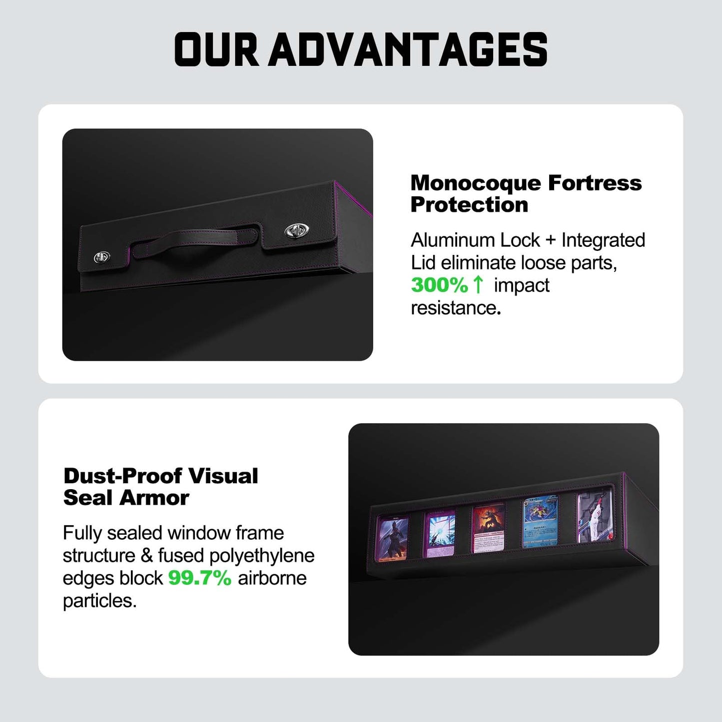 ZLCA 5-Row Trading Card Storage Box with Handle – 3900+ Card Capacity, Commander Display (Black & Purple)