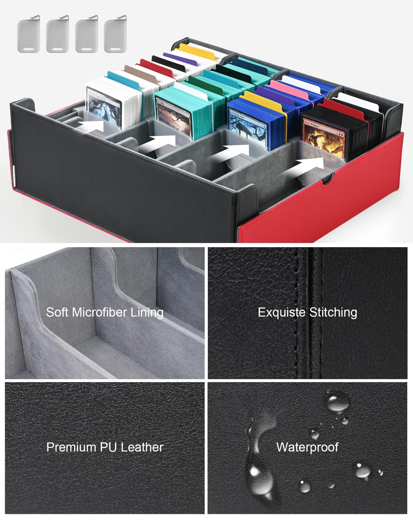ZLCA Card Storage Box – 3200+ Capacity MTG Deck Case with 4 Stoppers