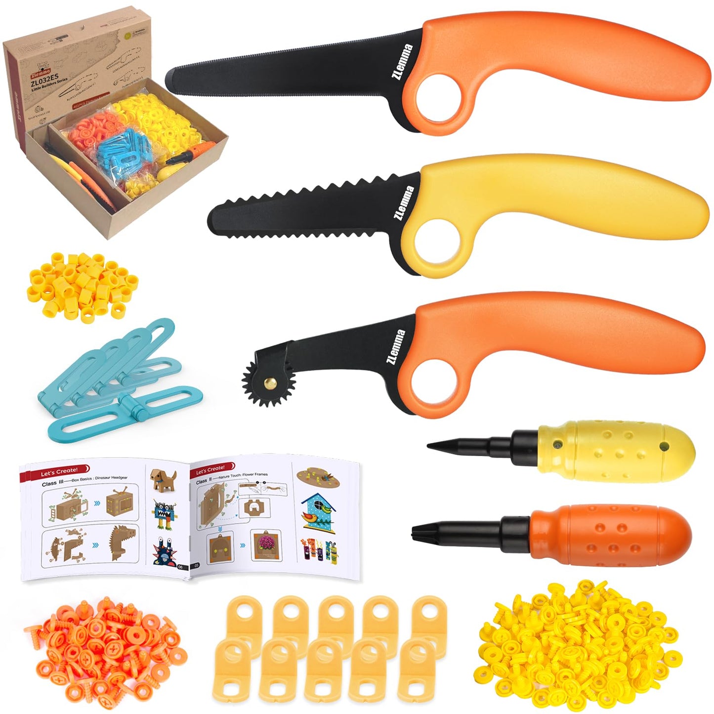 ZLemma Cardboard Construction Kit – 401 Pcs Kids STEM Building Set with Safe Serrated Cutter