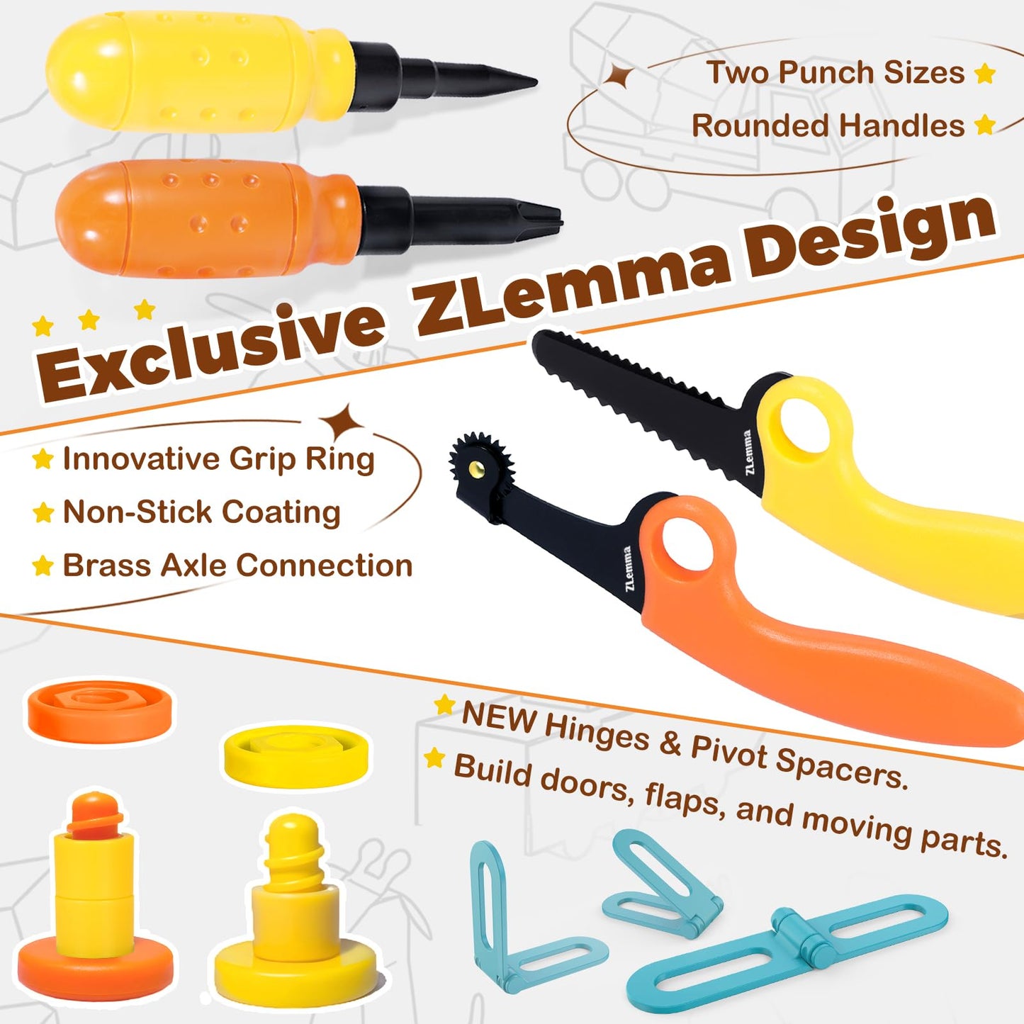 ZLemma Cardboard Construction Kit – 401 Pcs Kids STEM Building Set with Safe Serrated Cutter