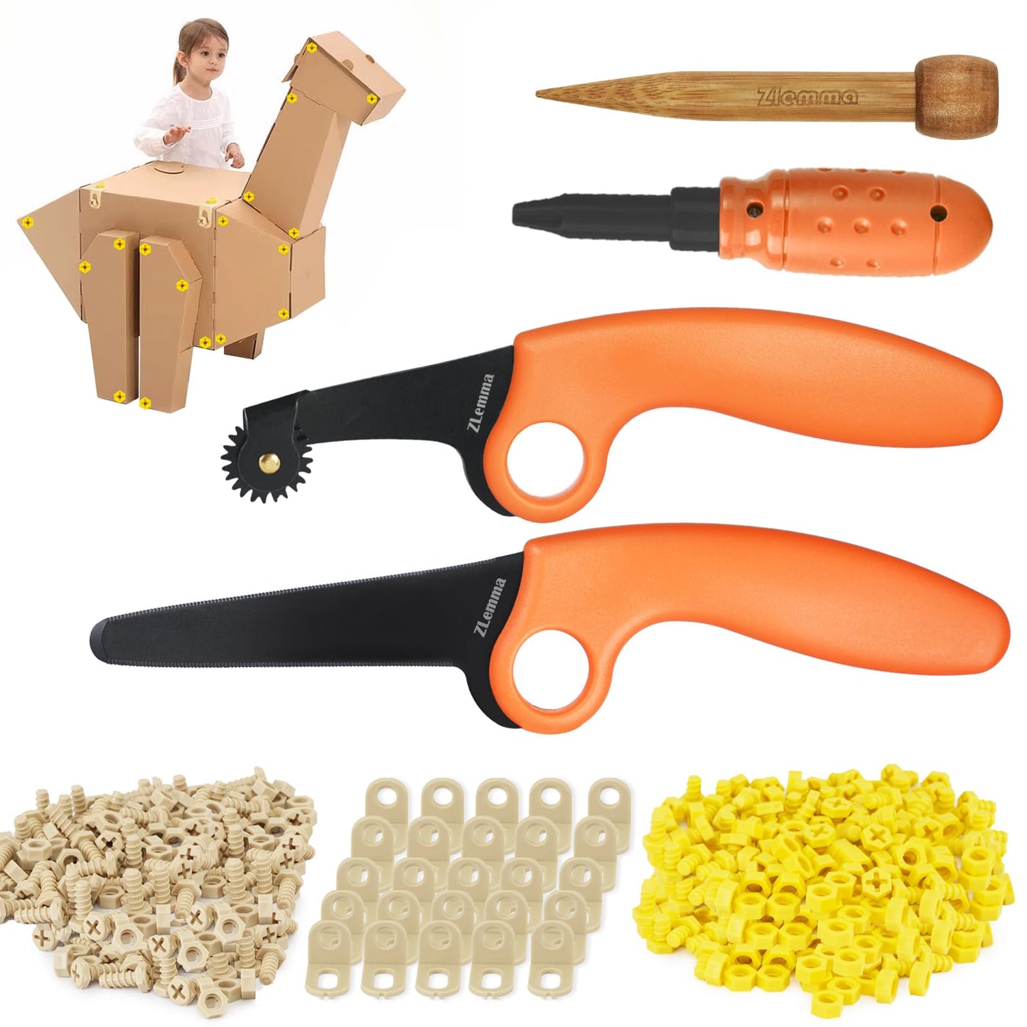 ZLemma Cardboard Construction Tools Kit 966-Pieces – Creative Project Set for Home & Classroom