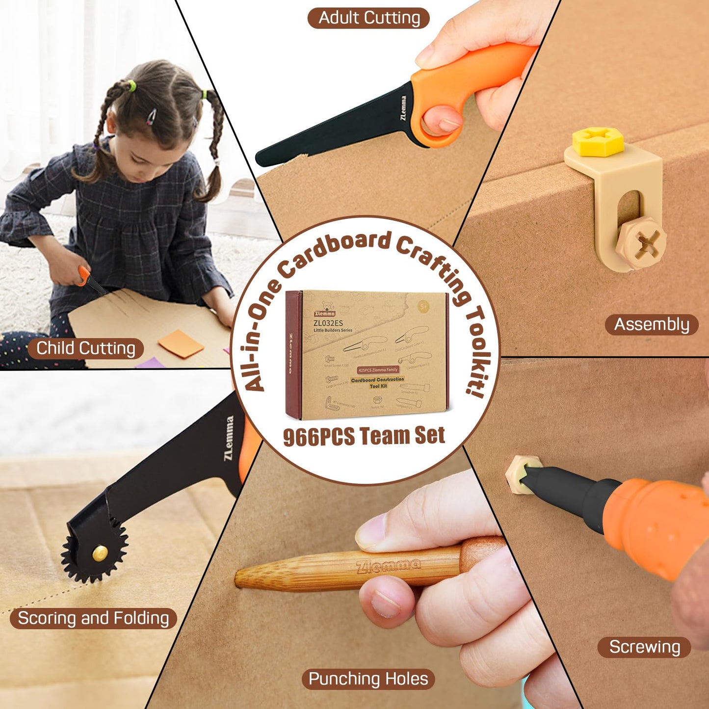 ZLemma Cardboard Construction Tools Kit 966-Pieces – Creative Project Set for Home & Classroom