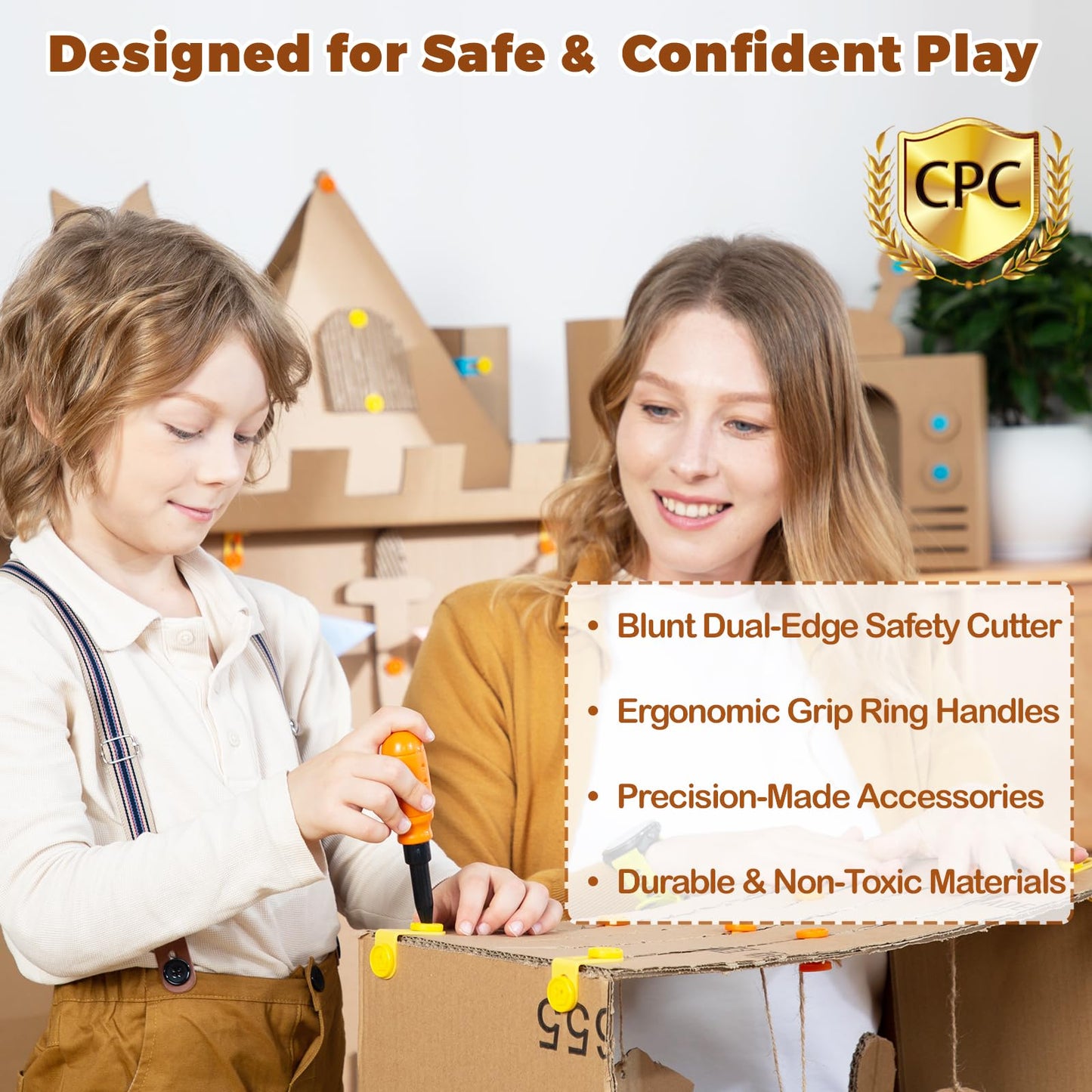 ZLemma Kids Cardboard Construction Tool Set with Electric Drill & Tool Belt – 258PCS STEM Building Kit