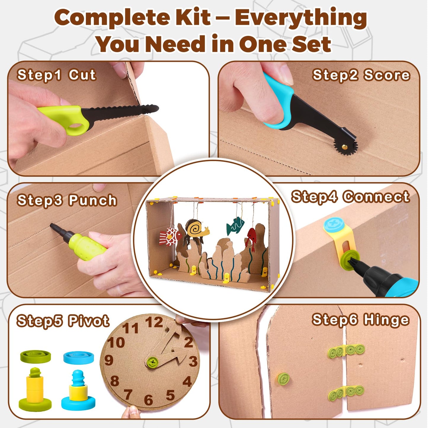 ZLemma Kids Cardboard Construction Tool Set with Electric Drill & Tool Belt – 258PCS STEM Building Kit