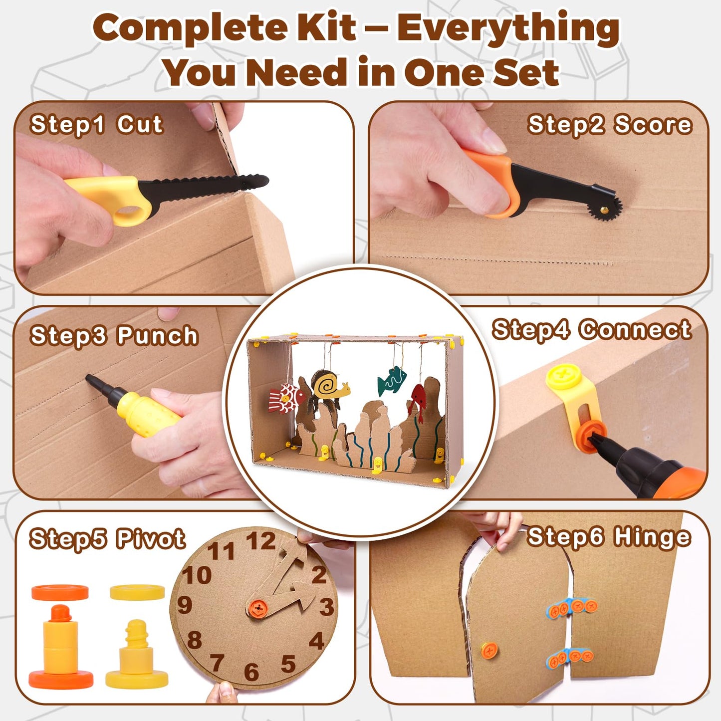 ZLemma Kids Cardboard Construction Tool Set with Drill & Tool Belt – 258PCS STEM Kit