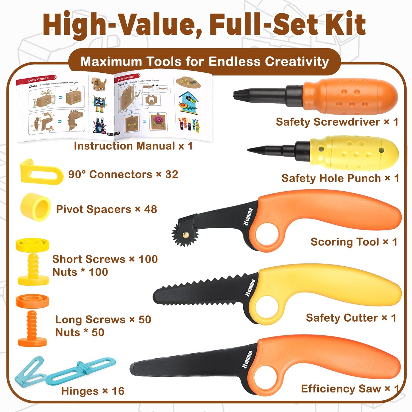 ZLemma Cardboard Construction Kit – 401 Pcs Kids STEM Building Set with Safe Serrated Cutter