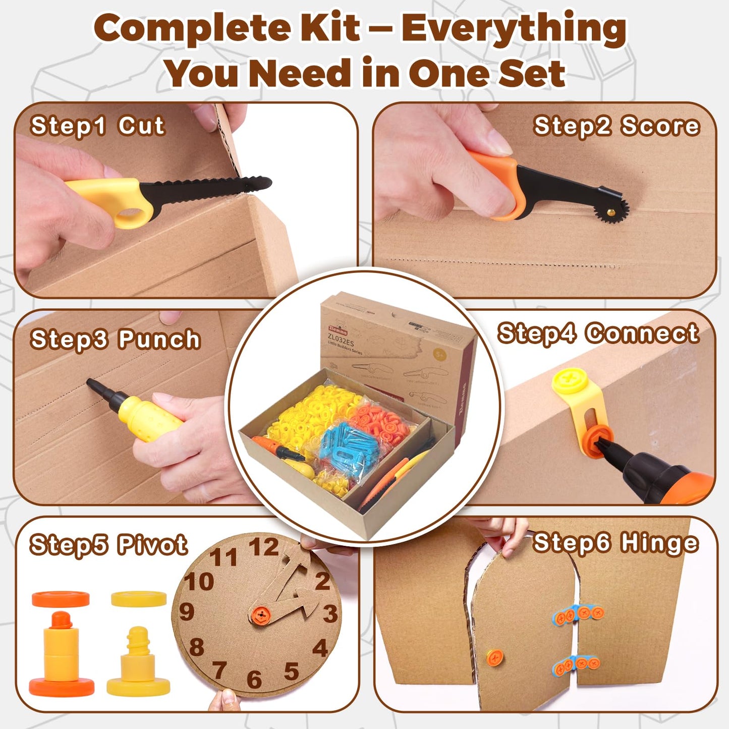 ZLemma Cardboard Construction Kit – 401 Pcs Kids STEM Building Set with Safe Serrated Cutter