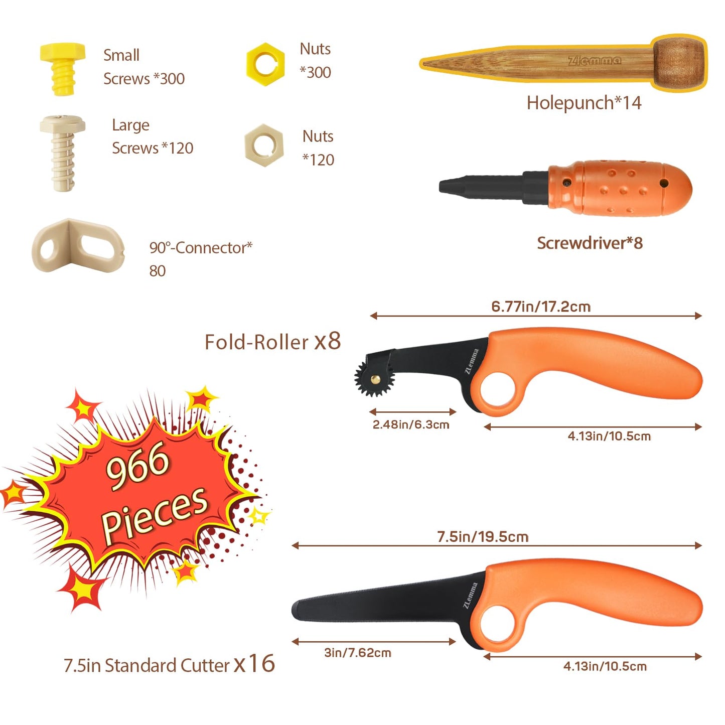 ZLemma Cardboard Construction Tools Kit 966-Pieces – Creative Project Set for Home & Classroom