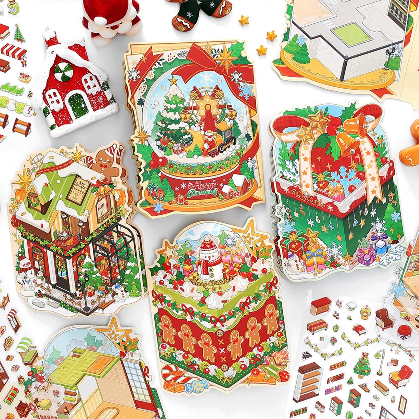 Zlineviy 3D Sticker Scene — Christmas Theme 4 Sets for Kids & Adults