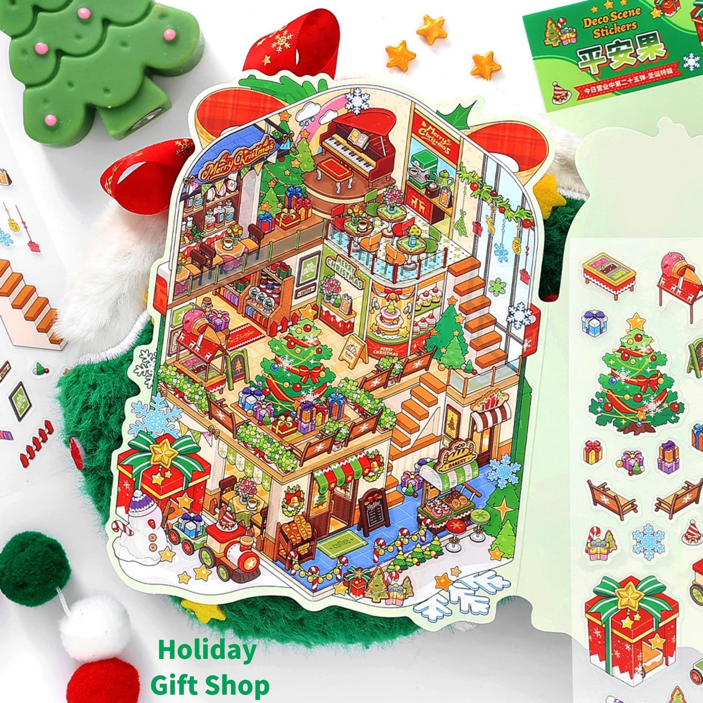 Zlineviy 3D Sticker Scene — Christmas Theme 4 Sets for Kids & Adults