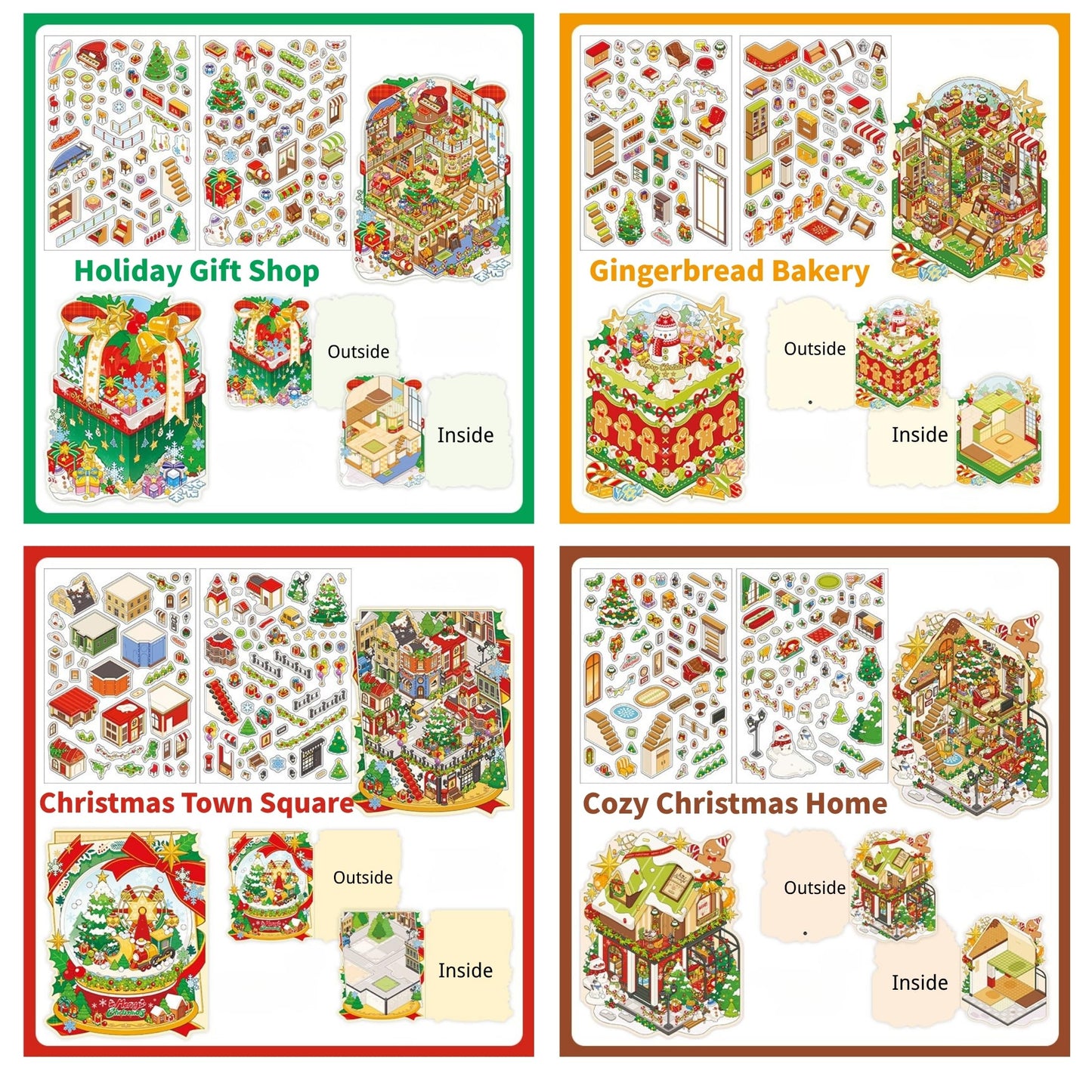 Zlineviy 3D Sticker Scene — Christmas Theme 4 Sets for Kids & Adults