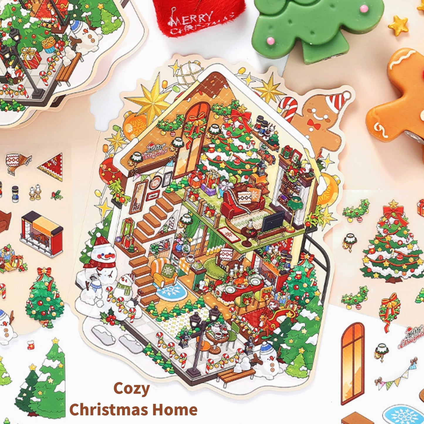 Zlineviy 3D Sticker Scene — Christmas Theme 4 Sets for Kids & Adults