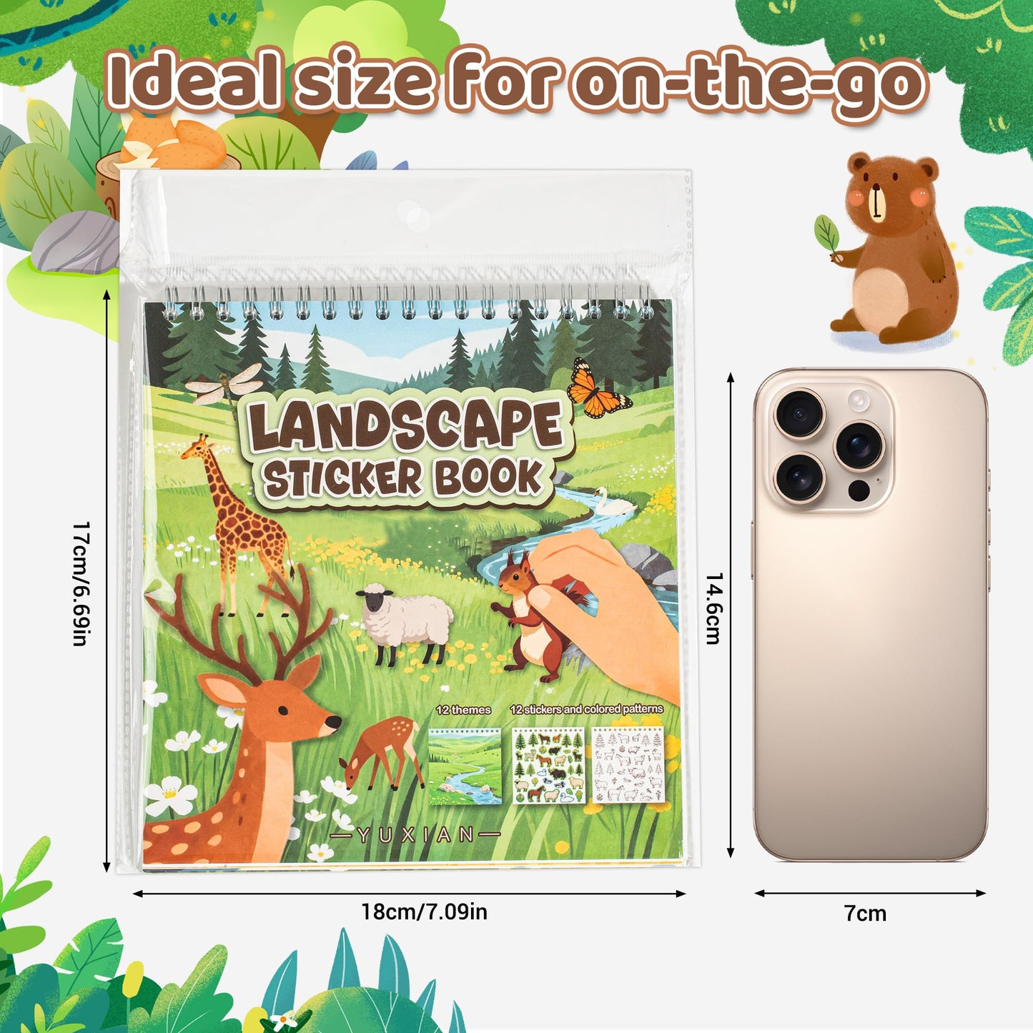 Zlineviy Animal Sticker Book for Toddlers – 12 Scenes & 12 Coloring Pages | Travel Quiet Time