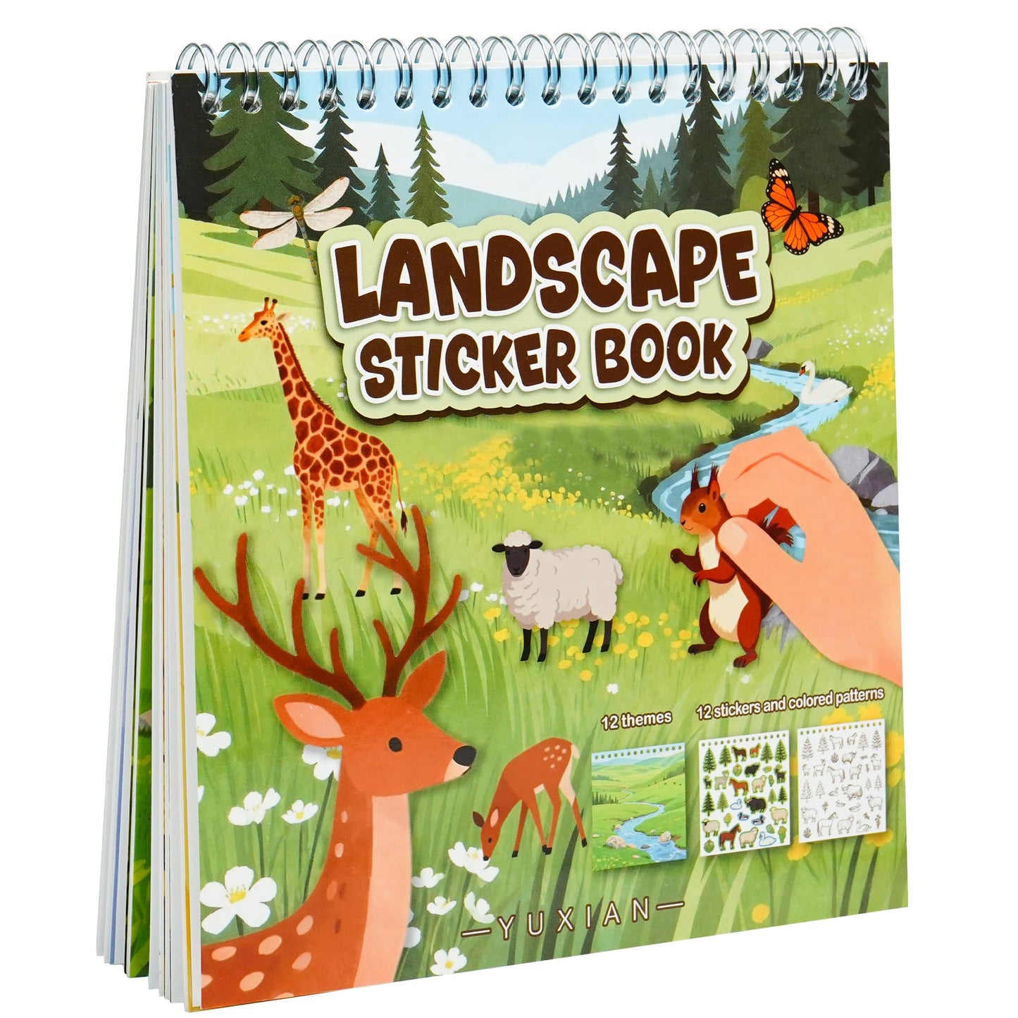 Zlineviy Animal Sticker Book for Toddlers – 12 Scenes & 12 Coloring Pages | Travel Quiet Time