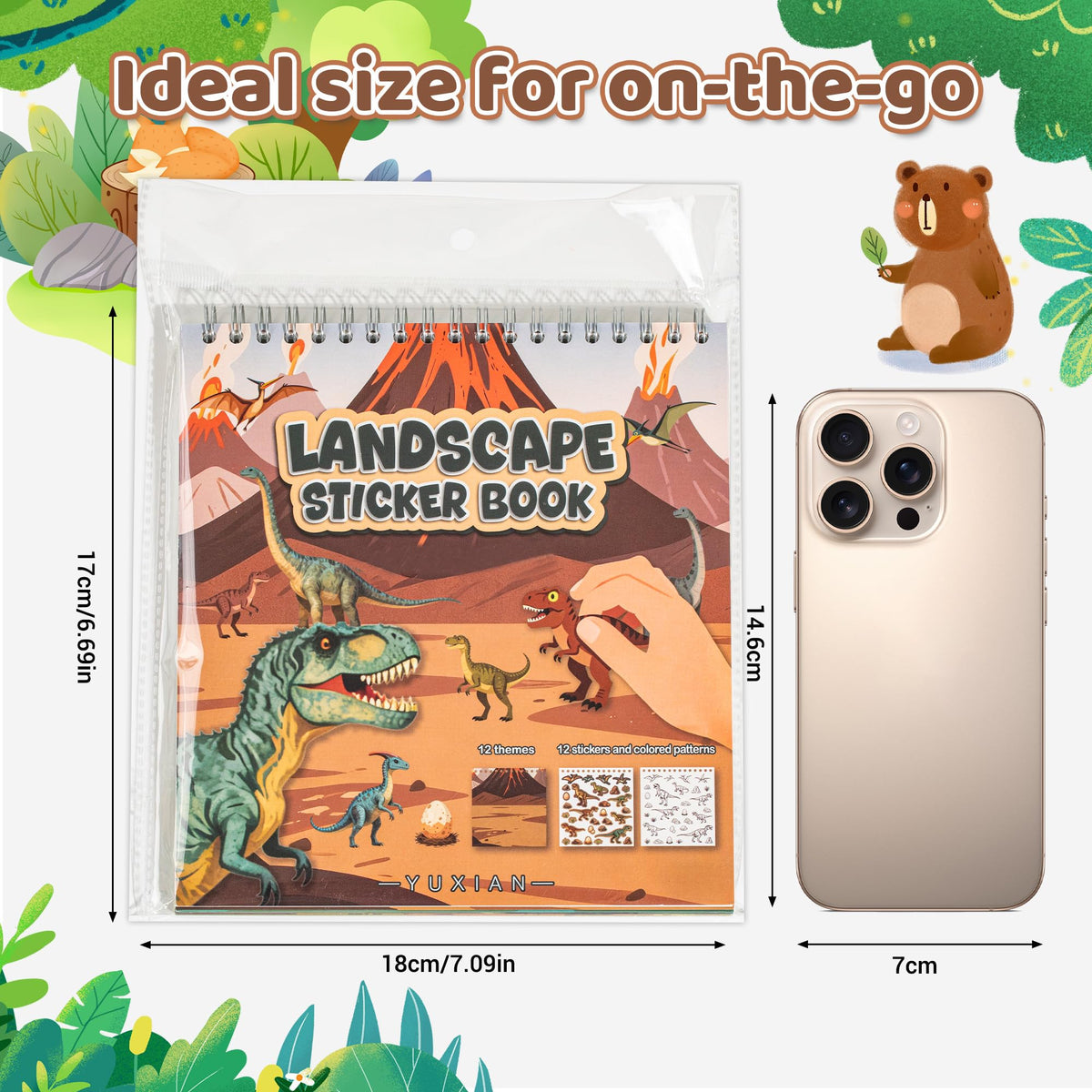 Zlineviy Dinosaur Sticker Book for Toddlers — 12 Scenes & 12 Coloring Pages | Travel-Friendly, Screen-Free