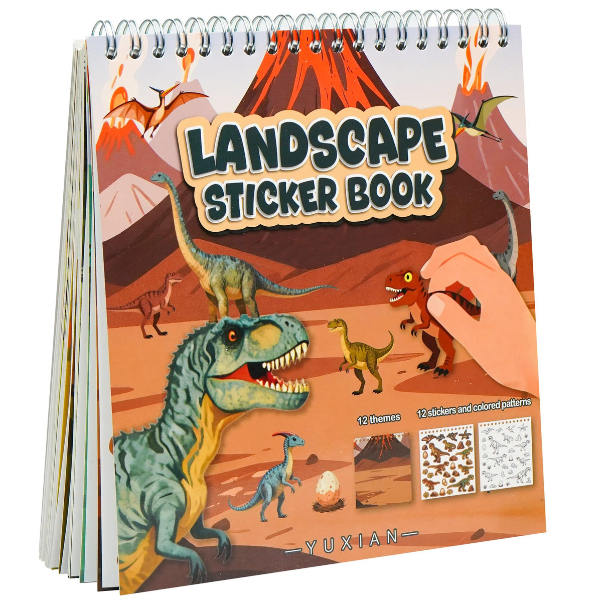 Zlineviy Dinosaur Sticker Book for Toddlers — 12 Scenes & 12 Coloring Pages | Travel-Friendly, Screen-Free