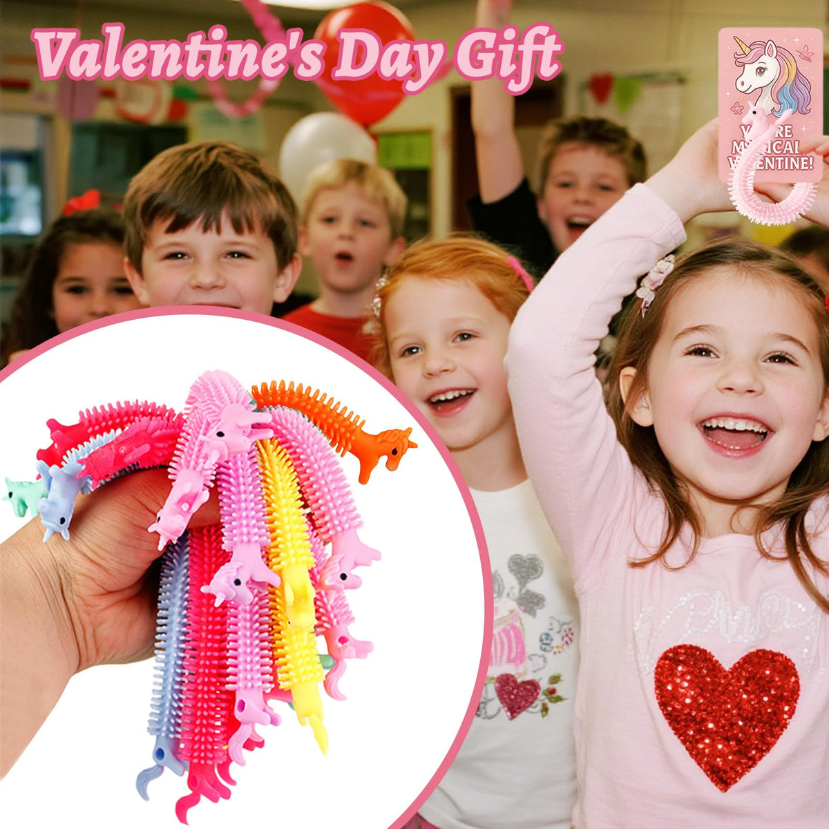 ZLQWE 36Pcs Unicorn Valentine Gift Cards & Sensory Stretch Toys