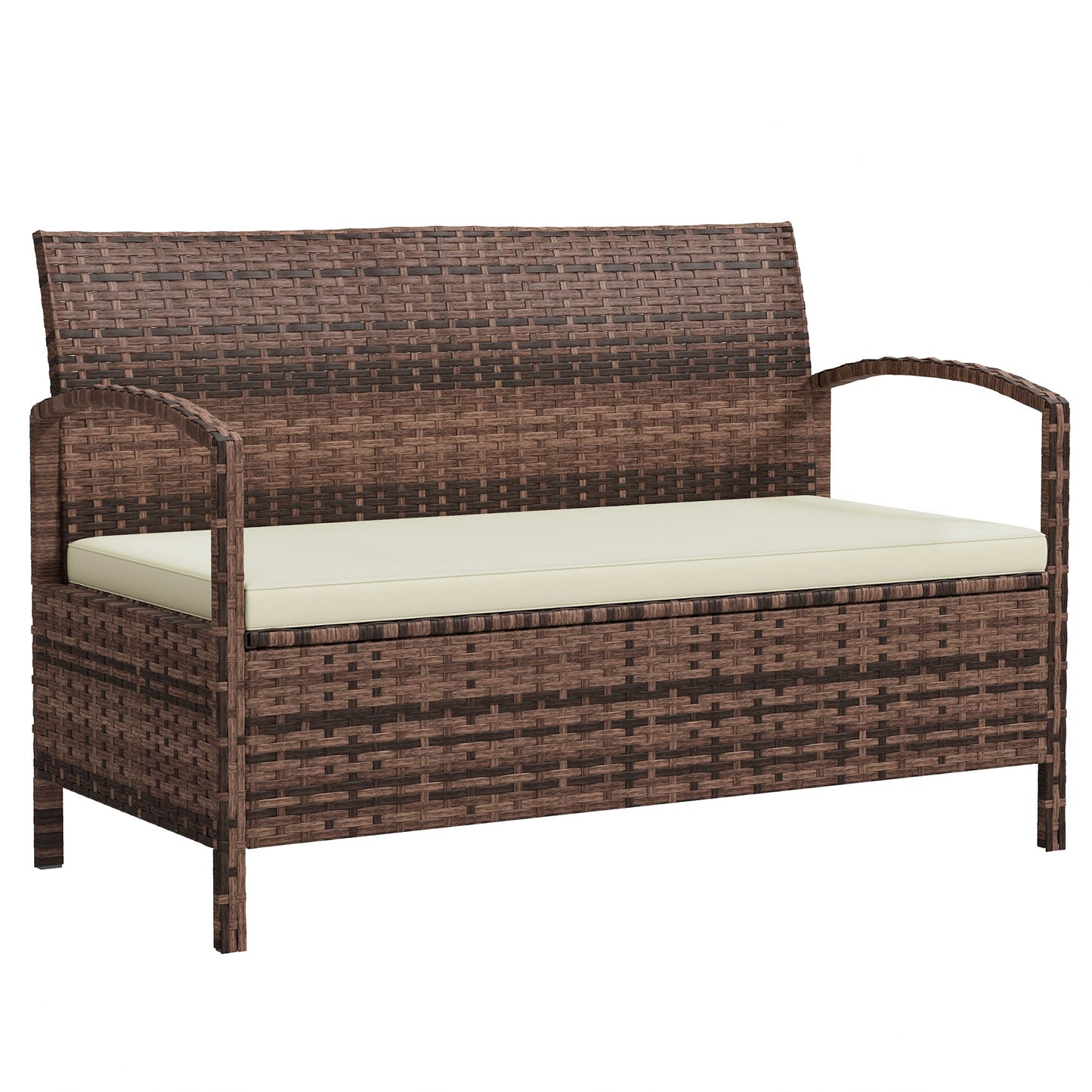 Outsunny Rattan Garden Bench w/ 125L Storage, Cushioned Outdoor Bench