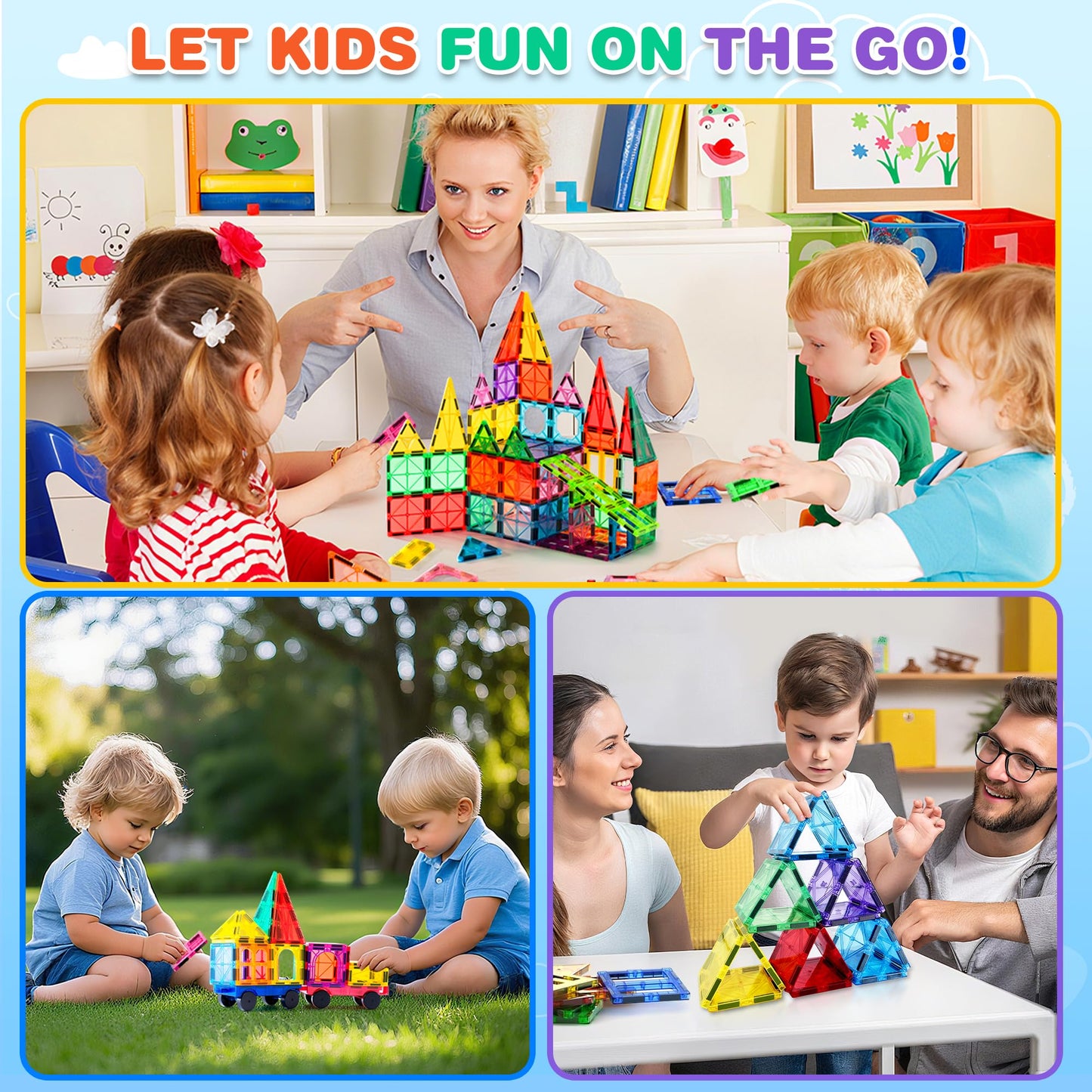 ZMAXKIC Magnetic Tiles - 135Pcs with 2 Cars | STEM Building Toy for Kids